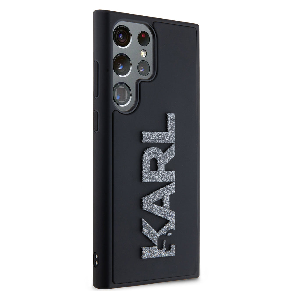 Custodia per Samsung Galaxy S23 Ultra S918, Karl Lagerfeld, Logo Glitter in Gomma 3D, Nera