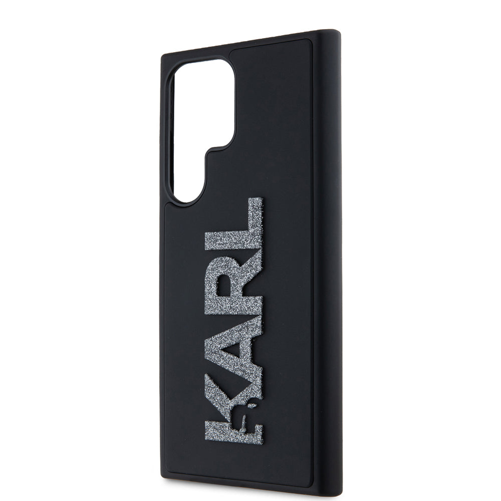 Custodia per Samsung Galaxy S23 Ultra S918, Karl Lagerfeld, Logo Glitter in Gomma 3D, Nera