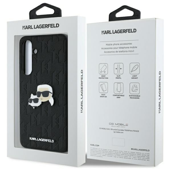 Custodia per Samsung Galaxy S24 FE S721, Karl Lagerfeld, Monogramma Karl & Choupette's Heads, Nera