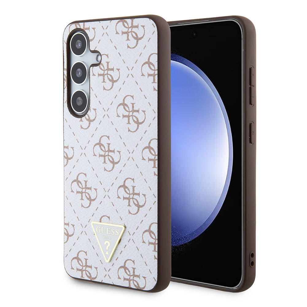 Custodia per Samsung Galaxy S24+ S926, Guess, 4G Triangle Logo, Bianca