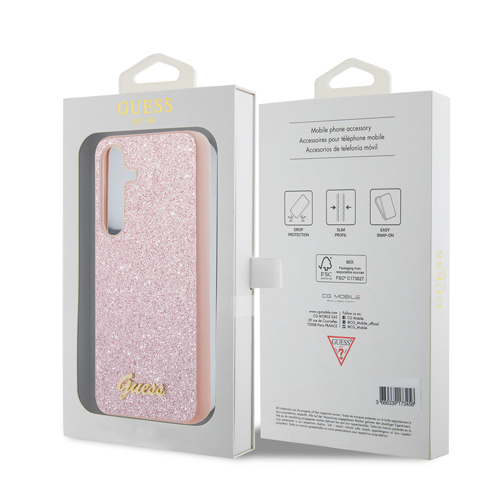 Custodia per Samsung Galaxy S24+ S926, Guess, Glitter Script, Rosa