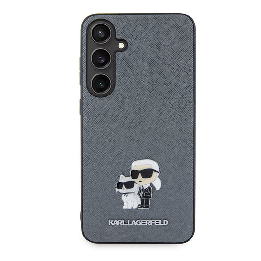 Custodia per Samsung Galaxy S24+ S926, Karl Lagerfeld, Saffiano Karl & Choupette Metal, Grigio