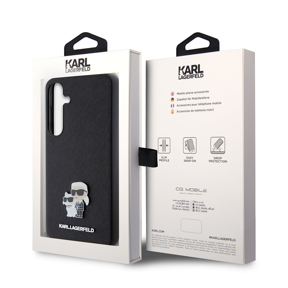 Case for Samsung Galaxy S24+ S926, Karl Lagerfeld, Saffiano Karl & Choupette Metal, Black