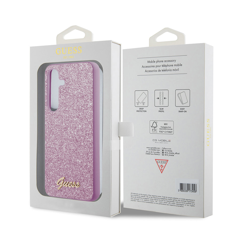 Custodia per Samsung Galaxy S24 S921, Guess, Glitter Script, Viola