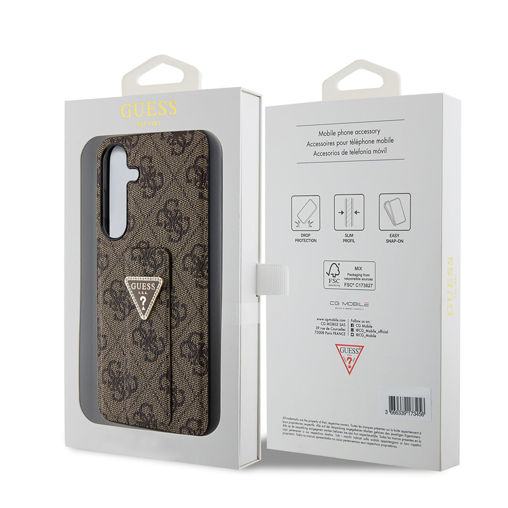 Case for Samsung Galaxy S24 S921, Guess, Grip Stand 4G Triangle Strass, Brown