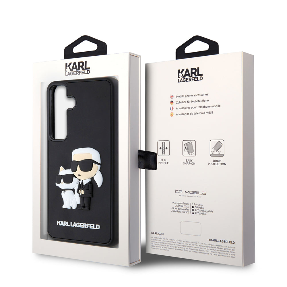 Custodia per Samsung Galaxy S24 S921, Karl Lagerfeld, 3D Rubber Karl & Choupette, Nera