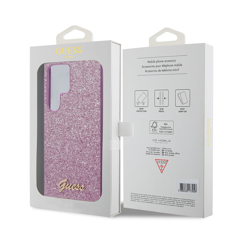 Custodia per Samsung Galaxy S24 Ultra S928, Guess, Glitter Script, Nera