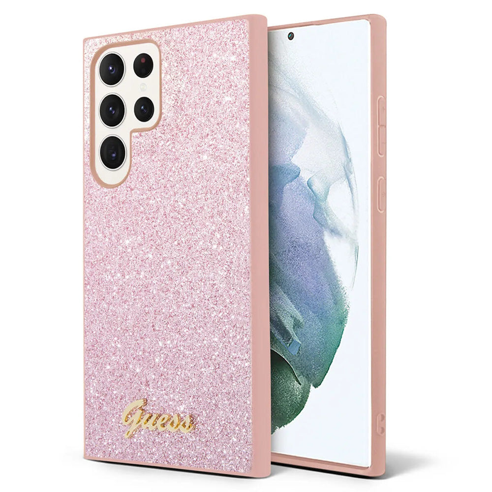 Custodia per Samsung Galaxy S24 Ultra S928, Guess, Glitter Script, Rosa