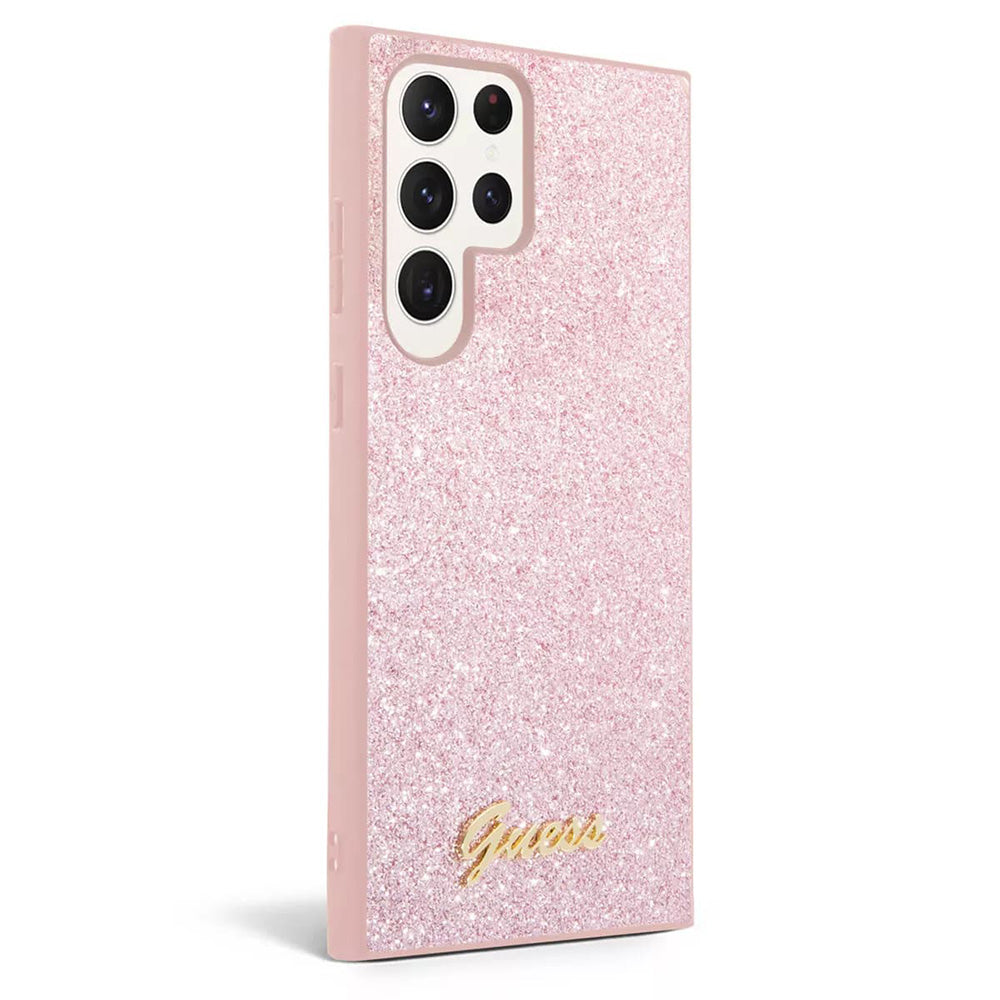Custodia per Samsung Galaxy S24 Ultra S928, Guess, Glitter Script, Rosa