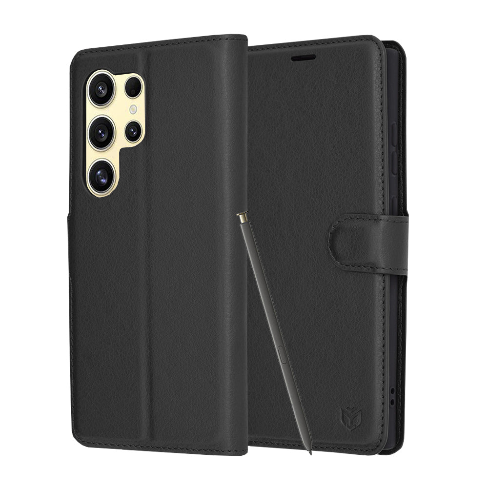 Custodia per Samsung Galaxy S24 Ultra S928, Techsuit, Leather Folio, Nera