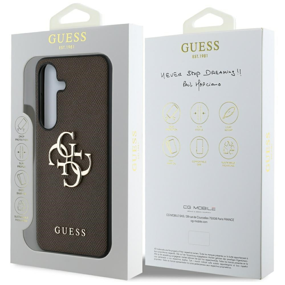 Custodia per Samsung Galaxy S25 S931, Guess, 4G Grained Big and Classic Logo, Marrone