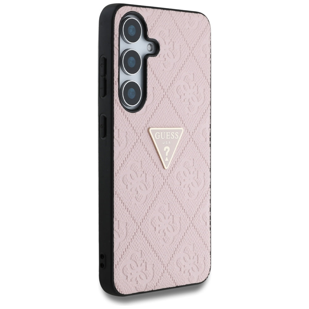 Custodia per Samsung Galaxy S25 S931, Guess, Grained Hot Stamp 4G Triangle, Rosa