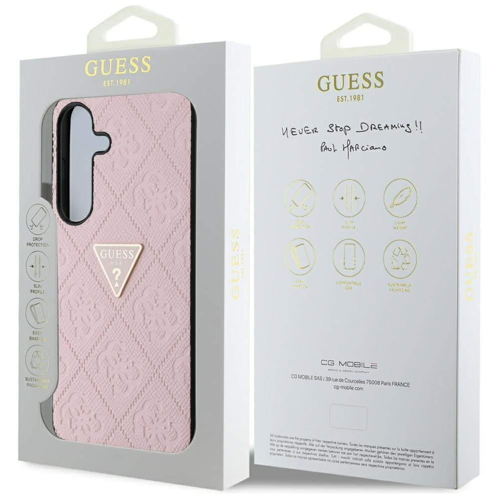 Custodia per Samsung Galaxy S25 S931, Guess, Grained Hot Stamp 4G Triangle, Rosa