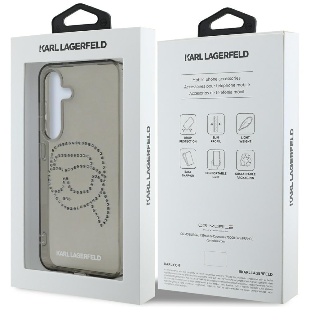 Custodia per Samsung Galaxy S25 S931, Karl Lagerfeld, IML Rhinestones Karl's Head, Nera