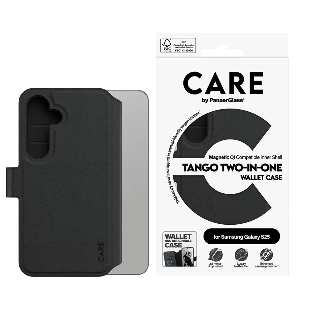 Custodia per Samsung Galaxy S25 S931, PanzerGlass, Care Feature Tango Two-in-One, Nera
