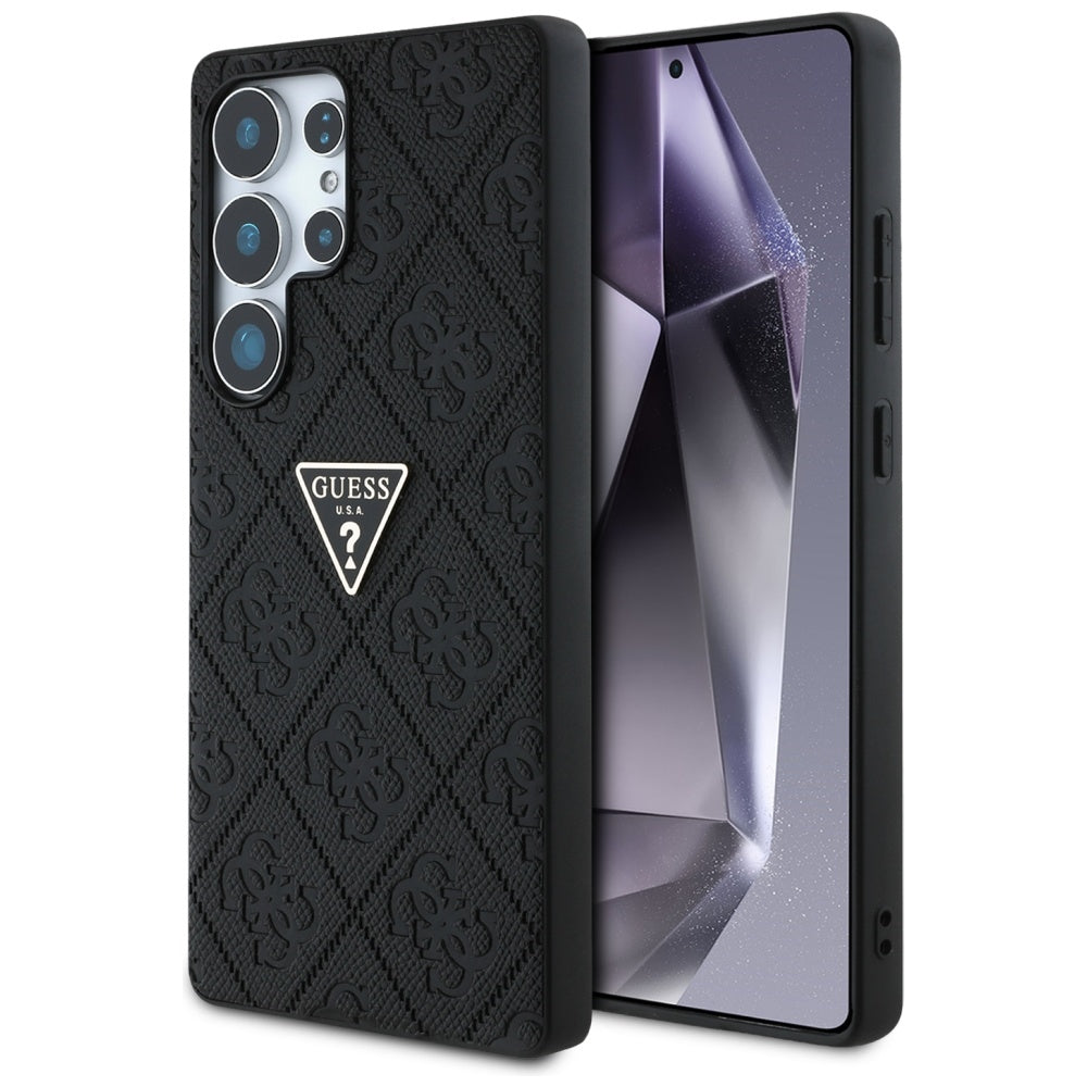 Case for Samsung Galaxy S25 Ultra S938, Guess, Grained Hot Stamp 4G Triangle, Black