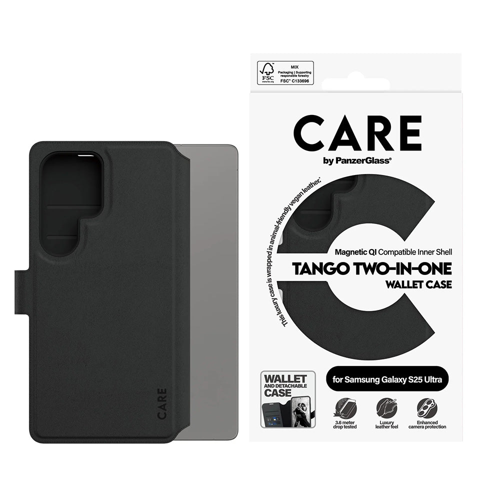 Custodia per Samsung Galaxy S25 Ultra S938, PanzerGlass, Care Feature Tango Two-in-One, Nera