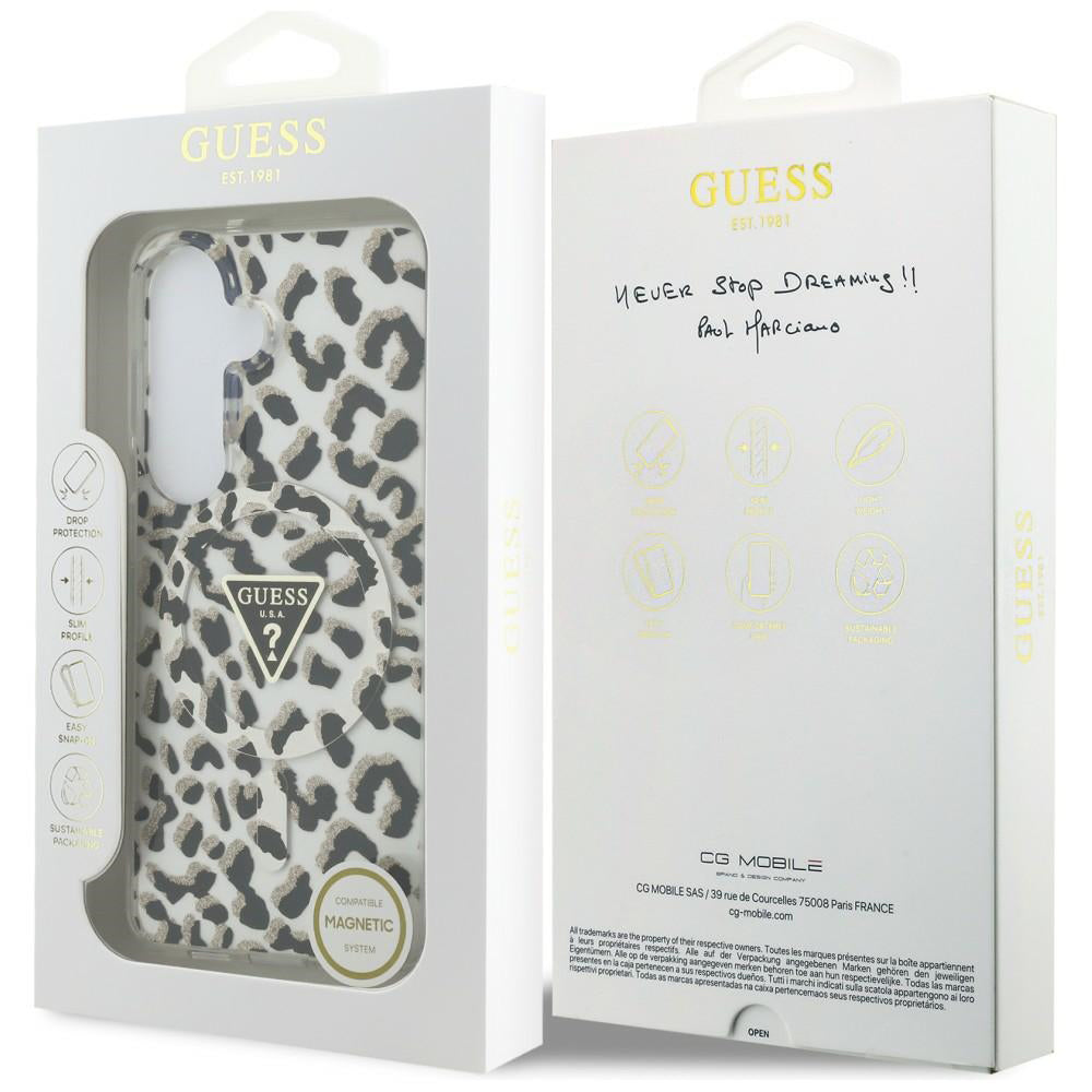 Custodia MagSafe per Samsung Galaxy S26 S942, Guess, IML Leopard Pattern, Nera