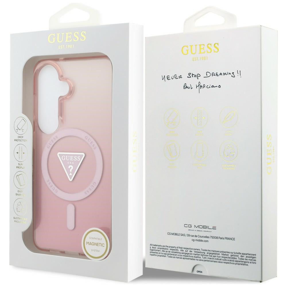 Custodia MagSafe per Samsung Galaxy S26 S942, Guess, IML Gradient Triangle Logo, Rosa