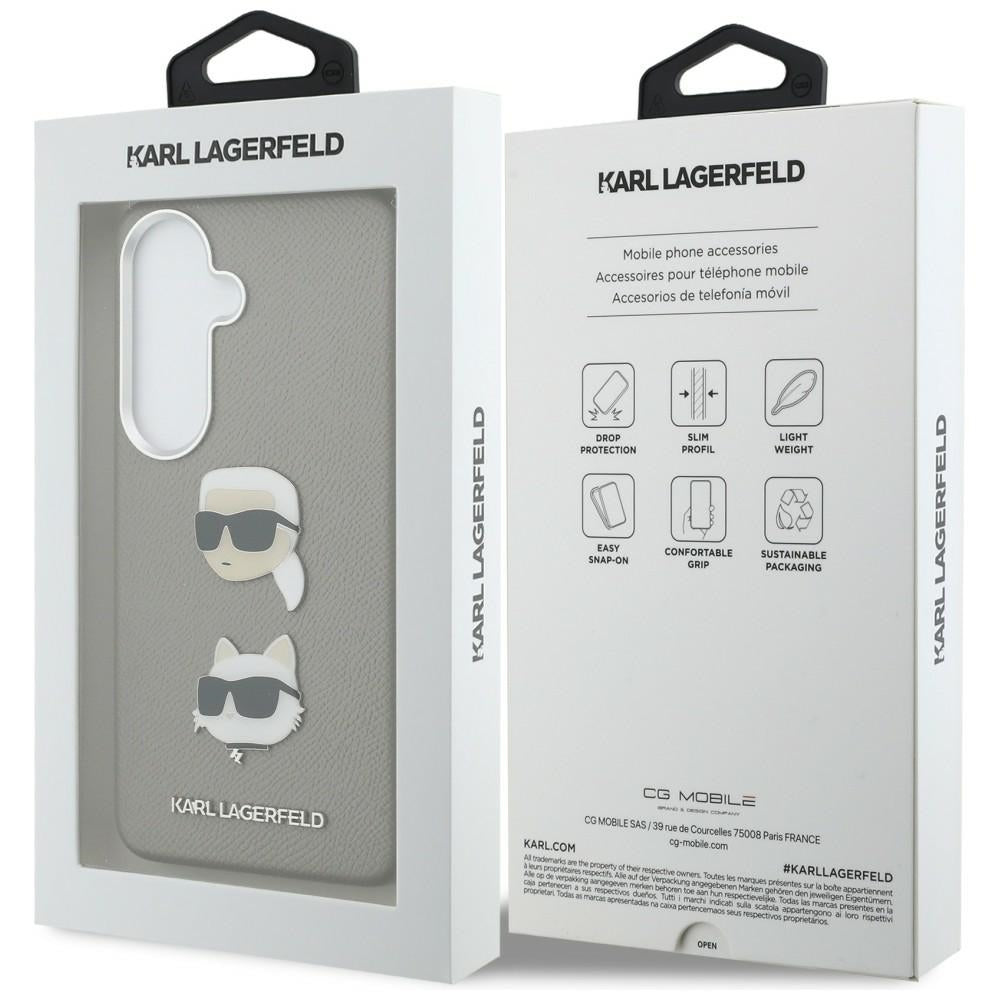 Custodia per Samsung Galaxy S26 S942, Karl Lagerfeld, Saffiano Karl & Choupette's Head Pin, Grigio