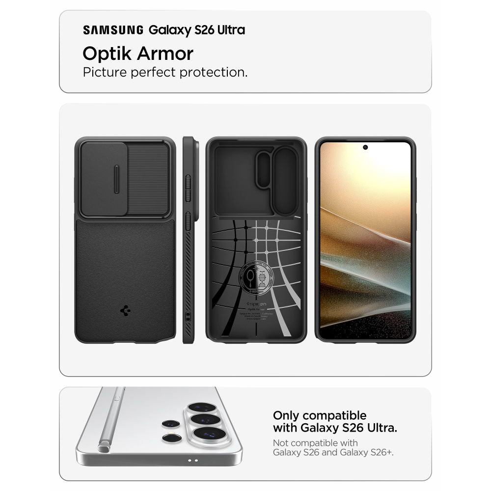 Custodia per Samsung Galaxy S26 Ultra S948, Spigen, Optik Armor, Nera ACS10687