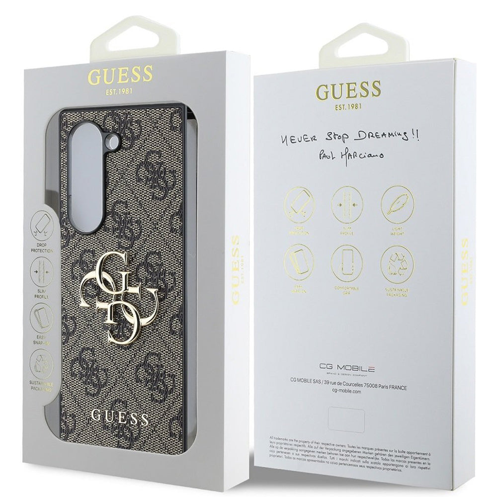 Custodia per Samsung Galaxy Z Fold6 F956, Guess, 4G Metal Logo, Marrone