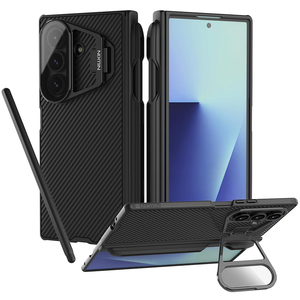 Custodia per Samsung Galaxy Z Fold7 F966, Nillkin, CamShield Prop con copertura trasparente per lente e supporto per S-Pen, Nera