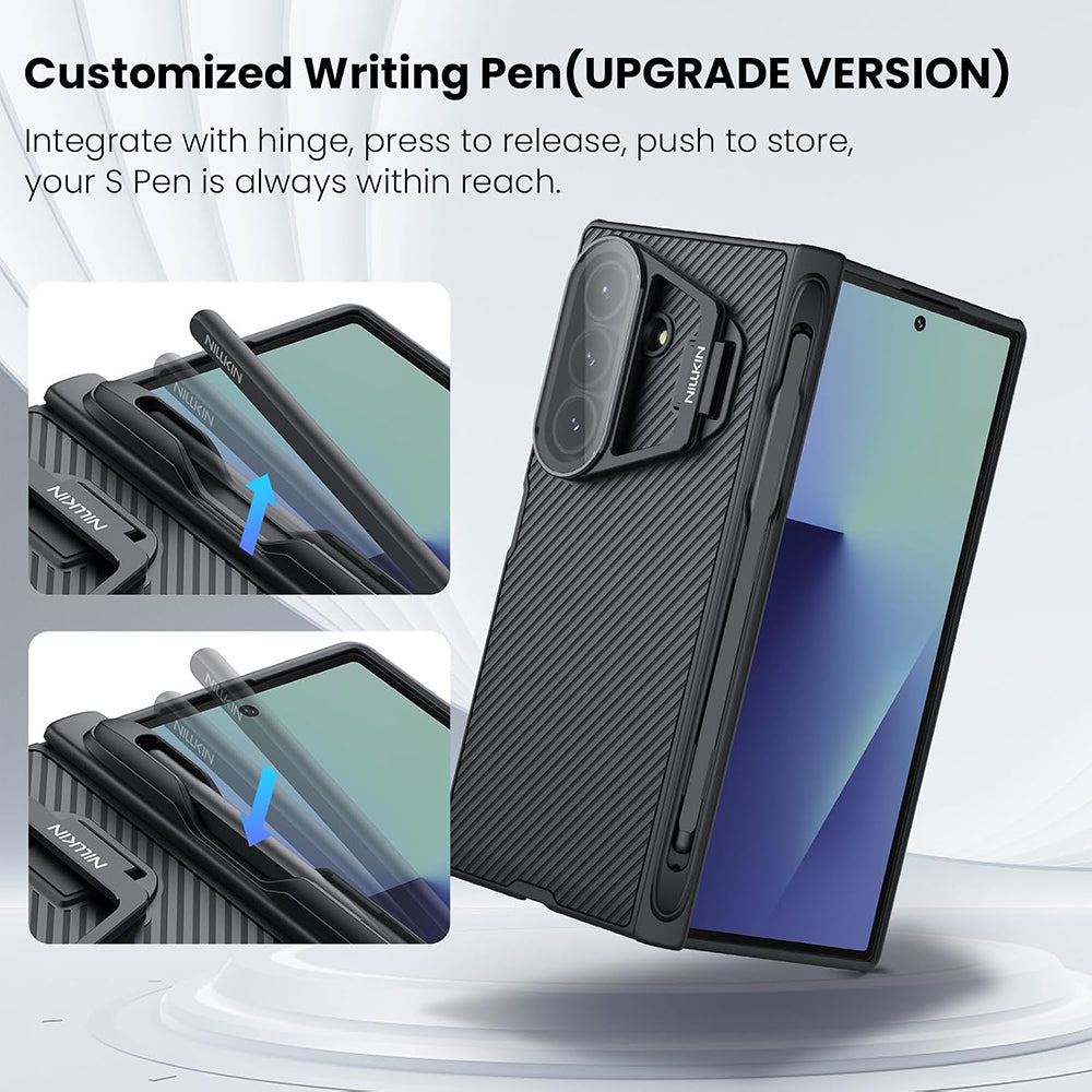Custodia per Samsung Galaxy Z Fold7 F966, Nillkin, CamShield Prop con copertura trasparente per lente e supporto per S-Pen, Nera