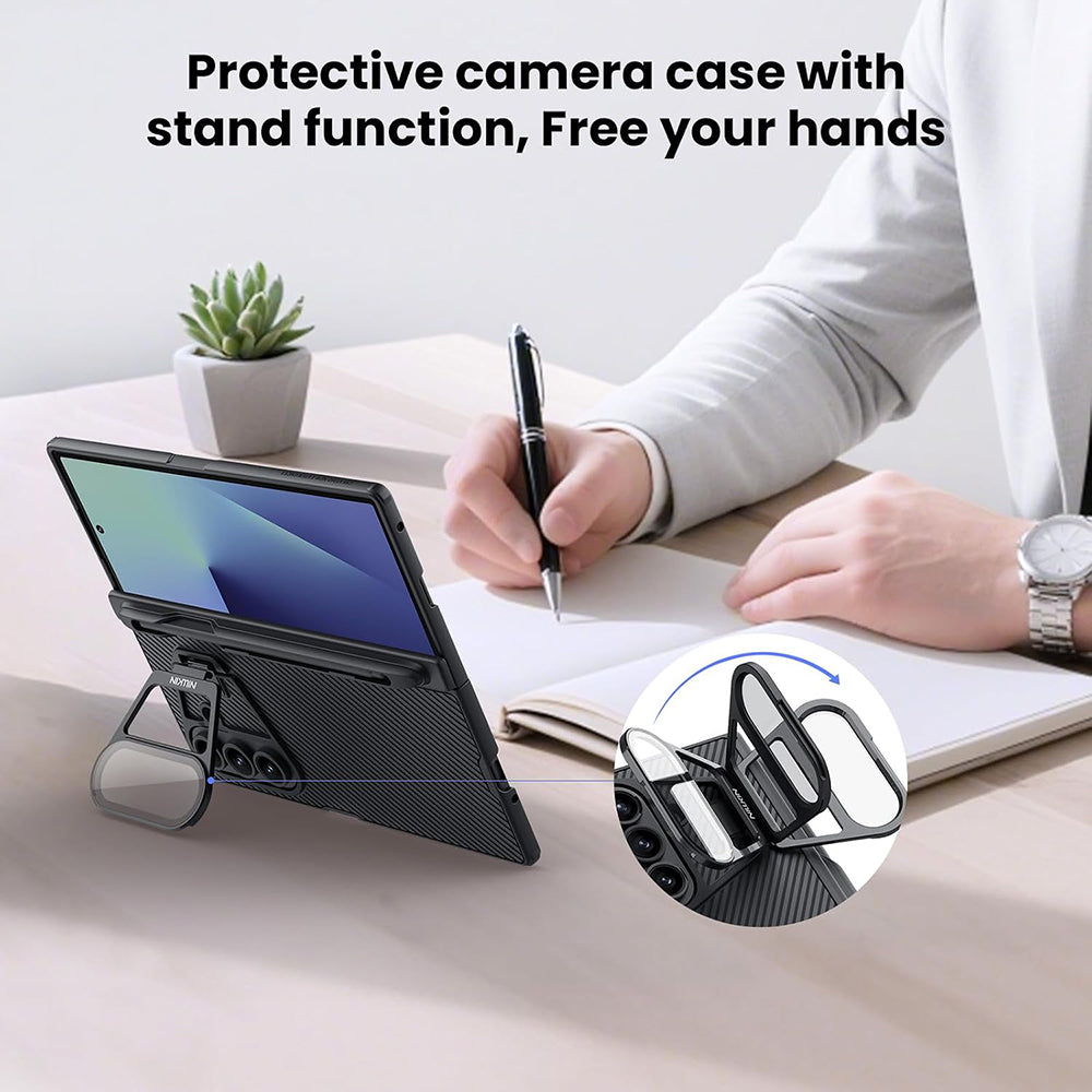 Custodia per Samsung Galaxy Z Fold7 F966, Nillkin, CamShield Prop con copertura trasparente per lente e supporto per S-Pen, Nera