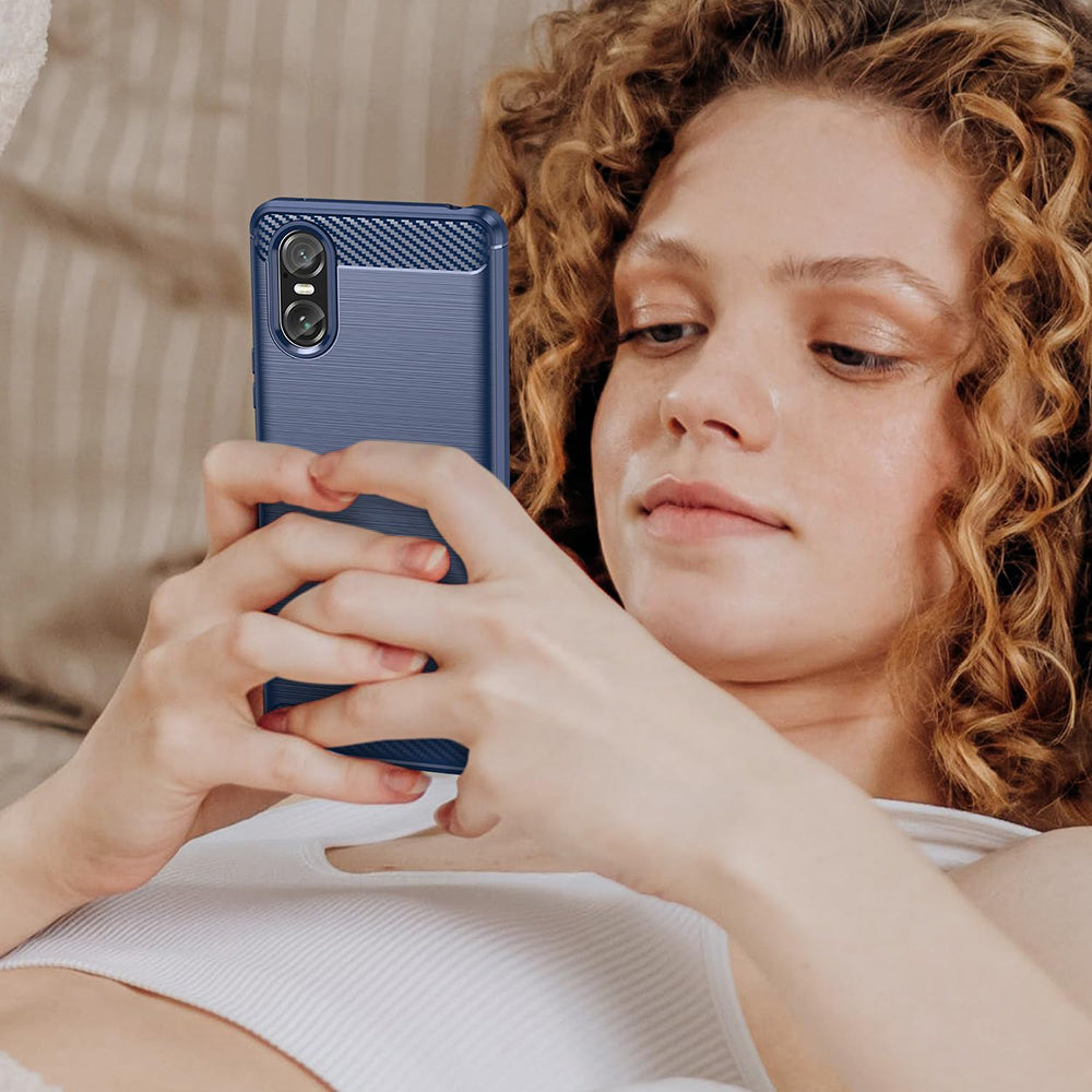 Custodia per Sony Xperia 10 VI, Techsuit, Carbonio, Nera