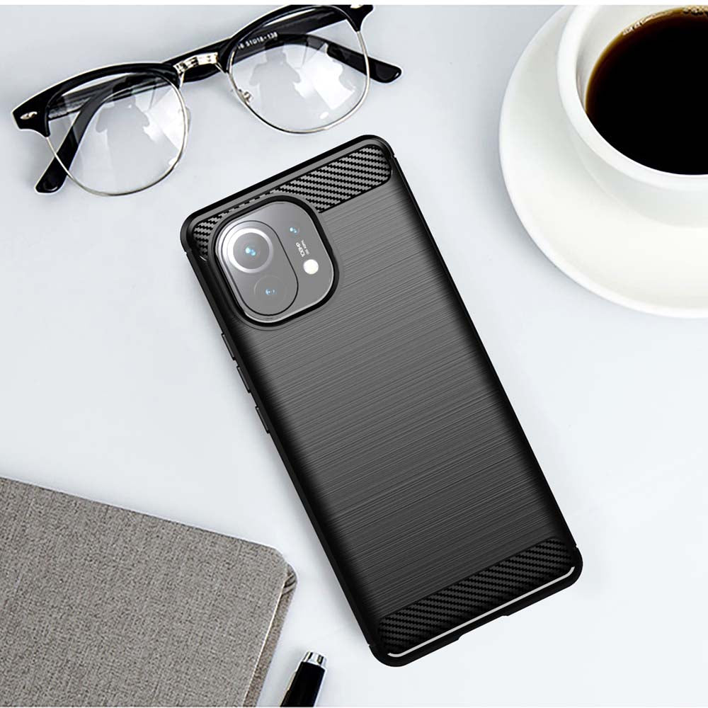 Custodia per Xiaomi 11 Lite 5G NE / Mi 11 Lite 5G / 11 Lite, Techsuit, Carbonio, Nera