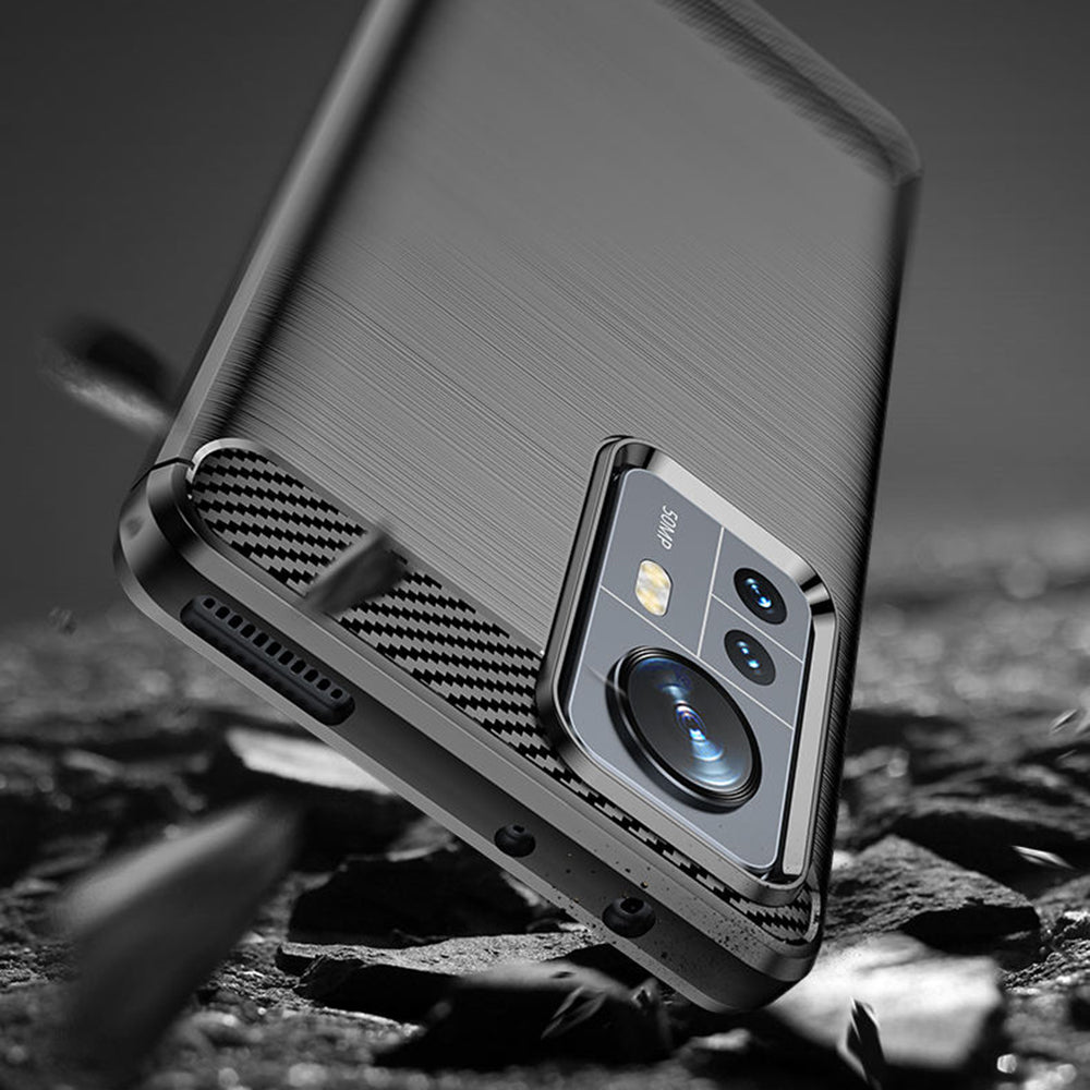 Custodia per Xiaomi 12X / 12, Techsuit, Carbonio, Nera