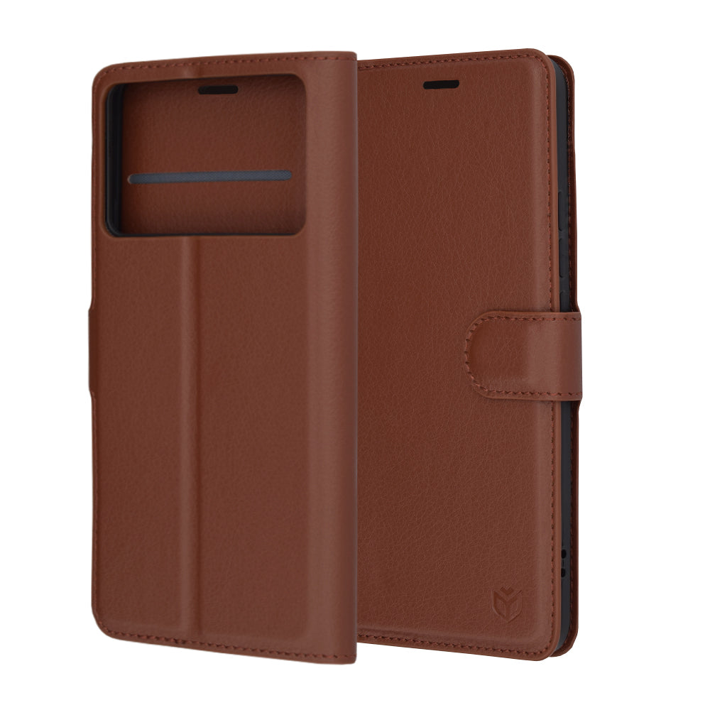 Custodia per Xiaomi Poco F6 Pro, Techsuit, Leather Folio, Marrone