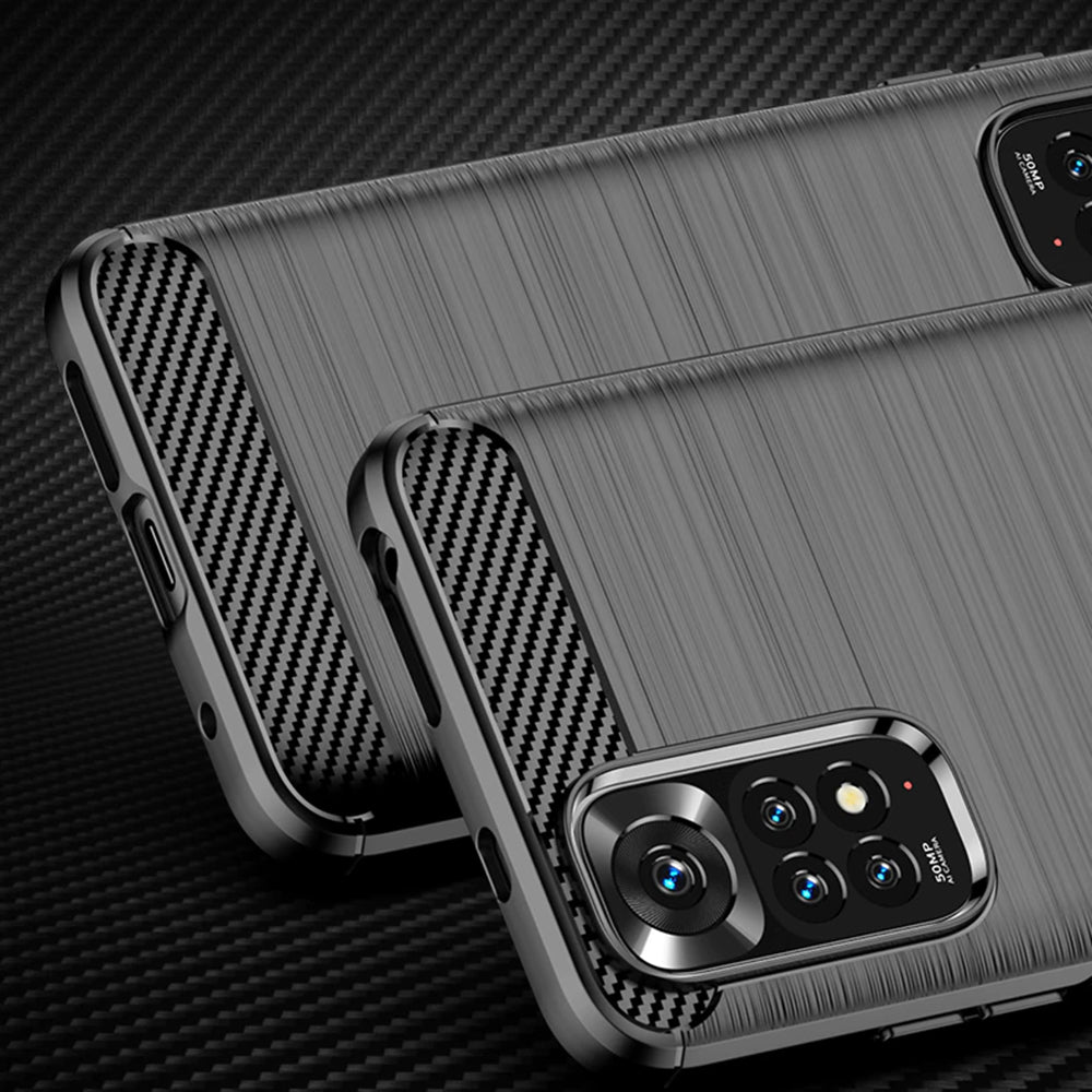 Custodia per Xiaomi Redmi Note 11S / Note 11, Techsuit, Carbonio, Nera