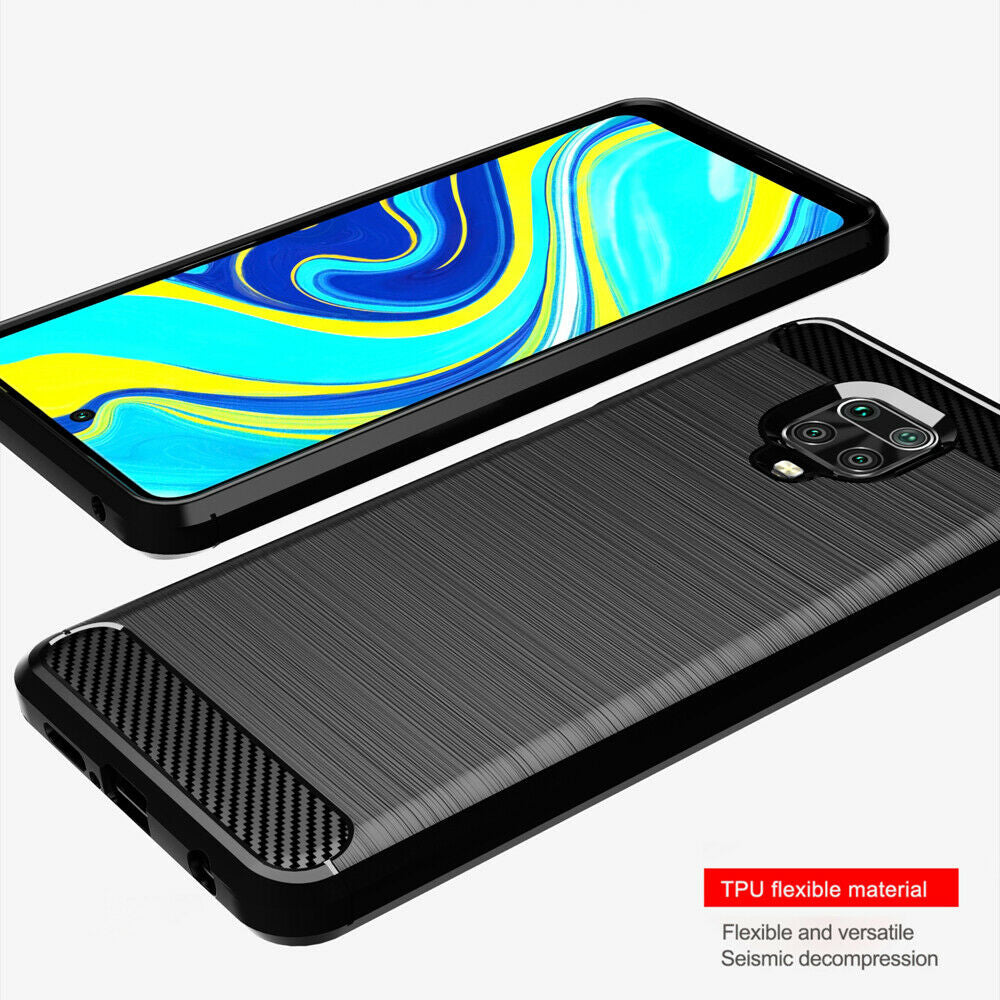 Custodia per Xiaomi Redmi Note 9S / Note 9 Pro / Note 9 Pro Max, Techsuit, Carbonio, Nera