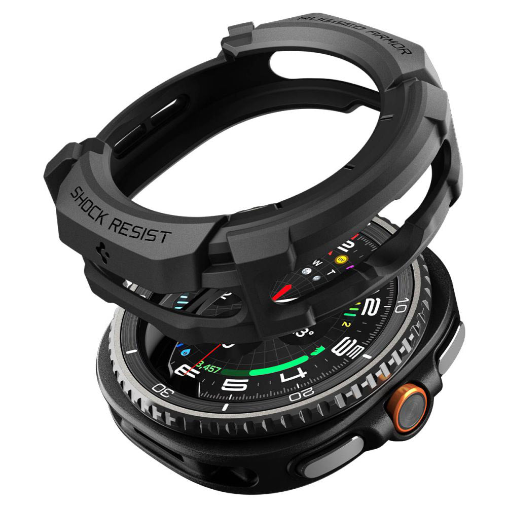 Custodia Spigen Rugged Armor per Samsung Galaxy Watch8 Classic, Opaca Nera ACS10012
