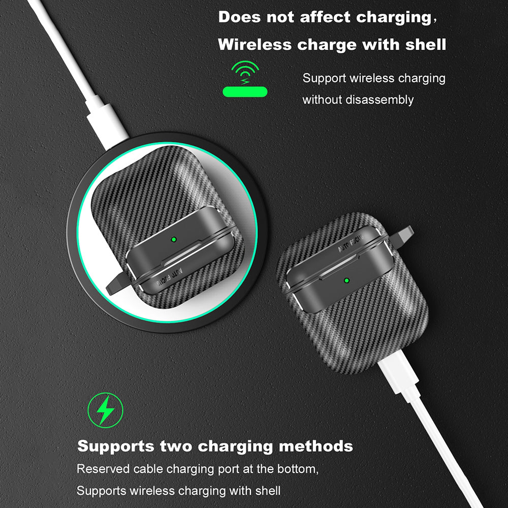 Custodia Techsuit CarbonFiber per Apple AirPods Gen 2 / Gen 1, Nera