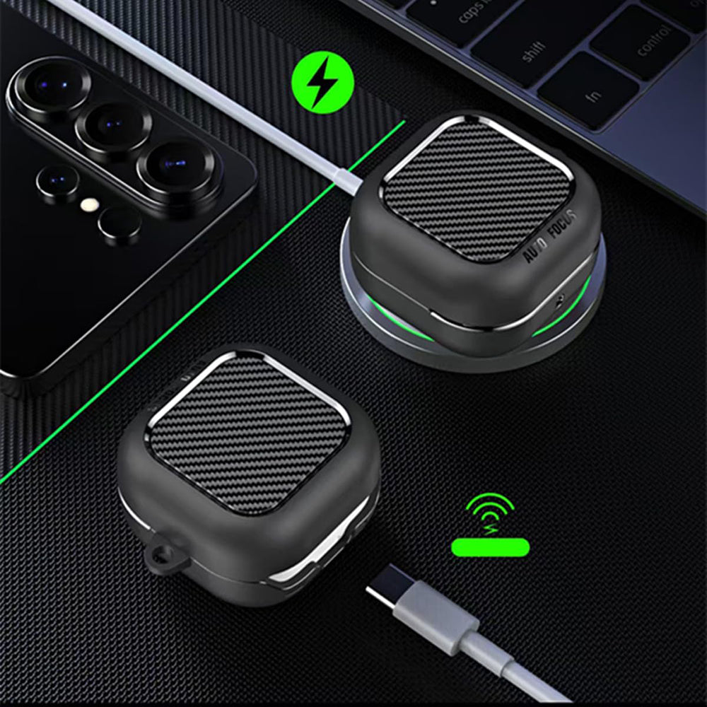 Custodia Techsuit CarbonFiber per Samsung Galaxy Buds4 / Buds4 Pro, Nera
