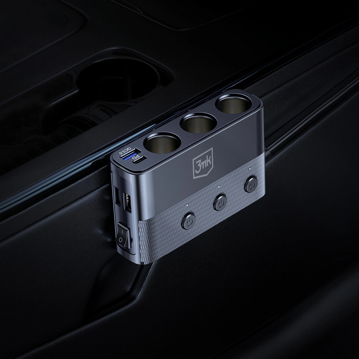 Caricabatterie Auto 3MK Power Splitter, 120W, 3A, 3 x USB-A - 1 x USB-C - 3 x Estensione Accendisigari, Nero