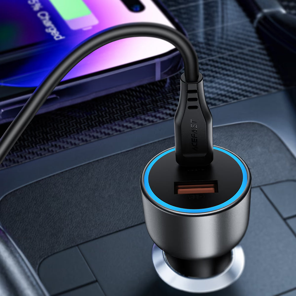 Caricatore Auto Acefast B21, 75W, 3A, 1 x USB-A - 1 x USB-C, Grigio