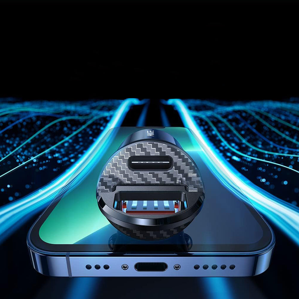 Caricabatterie Auto Ainope, 30W, 5A, 1 x USB-A - 1 x USB-C, Nero