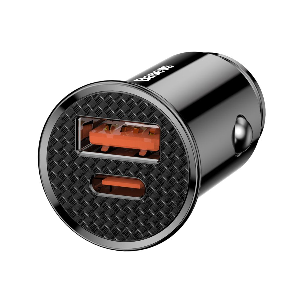 Caricabatterie da auto Baseus, 30W, 3A, 1 x USB-A - 1 x USB-C, nero CCALL-YS01
