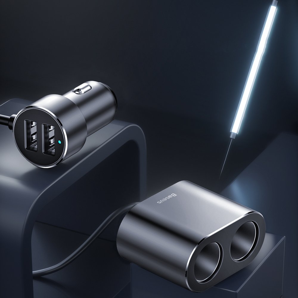 Baseus Caricabatterie da auto ad alta efficienza, 95W, 2,1A, 2 x estensione accendisigari - 2 x USB-A, grigio CRDYQ-01 CRDYQ-01