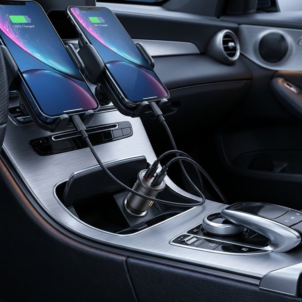 Caricabatterie Auto Blueo, 35W, 3A, 1 x USB-A - 1 x USB-C, Grigio