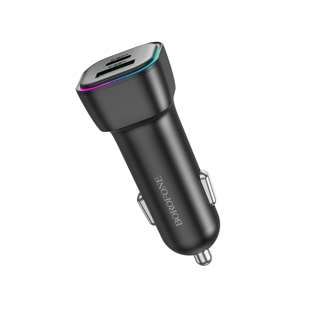 Caricabatterie Auto Borofone BZ28A Trophie, 30W, 3A, 1 x USB-A - 1 x USB-C, Nero