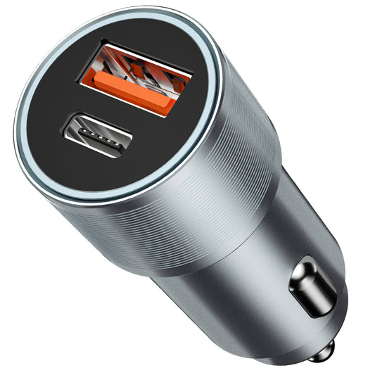 Caricabatteria da auto BWOO BO-CC73, 38W, 3A, 1 x USB-A - 1 x USB-C, argento