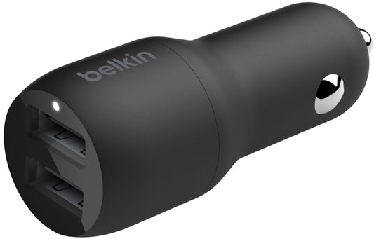 Caricatore Auto Con Cavo USB-C Belkin BoostCharge Dual, 24W, 2.4A, 2 x USB-A, Nero CCE001bt1MBK