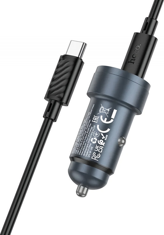 Caricabatterie Auto Con Cavo USB-C HOCO Z57A, 30W, 3A, 1 x USB-A - 1 x USB-C, Grigio