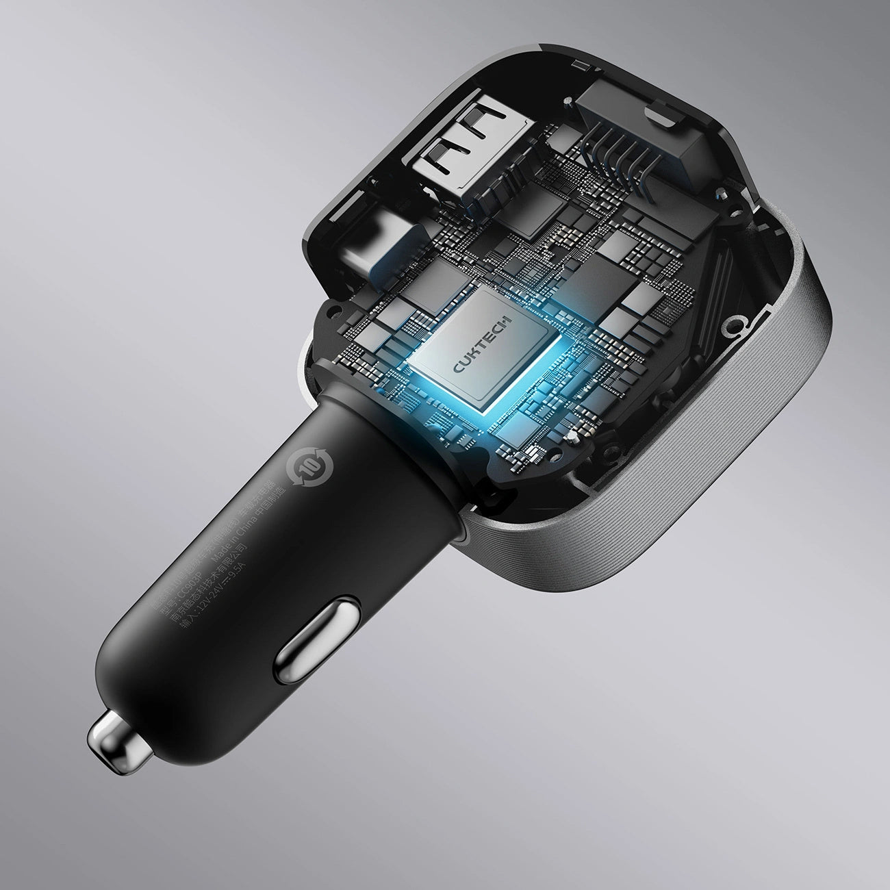 Caricatore Auto Con Cavo USB-C Cuktech CC903P Display, 100W, 5A, 1 x USB-A - 1 x USB-C, Grigio