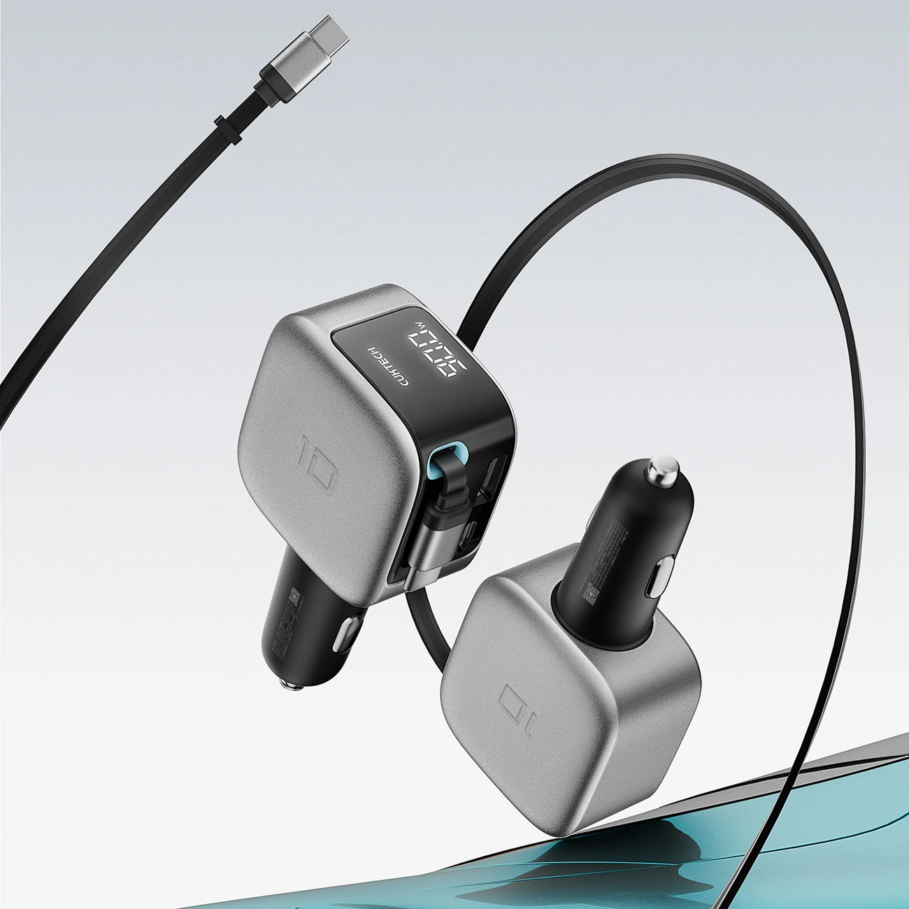Caricatore Auto Con Cavo USB-C Cuktech CC903P Display, 100W, 5A, 1 x USB-A - 1 x USB-C, Grigio